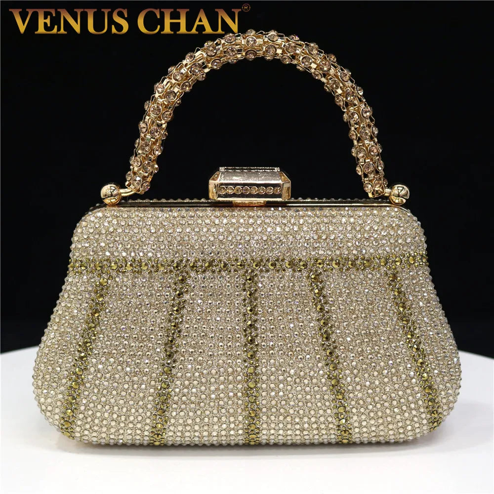 Popular In Exquisite Evening Bags With Diamond Design Fashion Handle Clutch Rhinestone Embellished Long Chain Bag