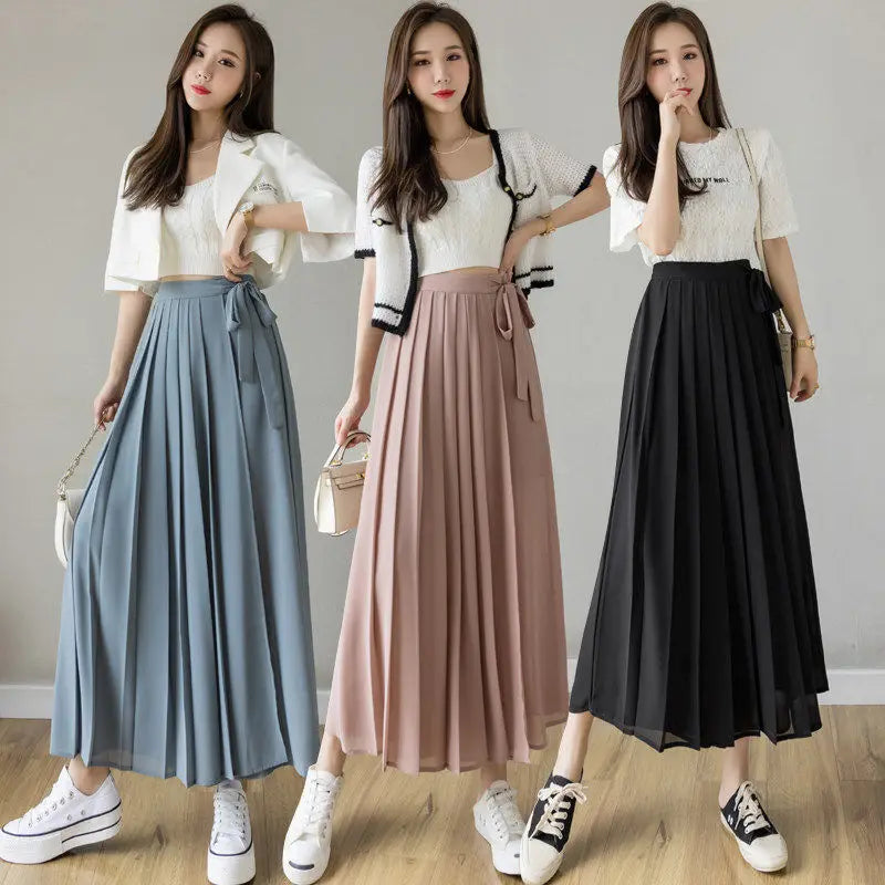 Skirt Trousers Pleated Chiffon  High Waist