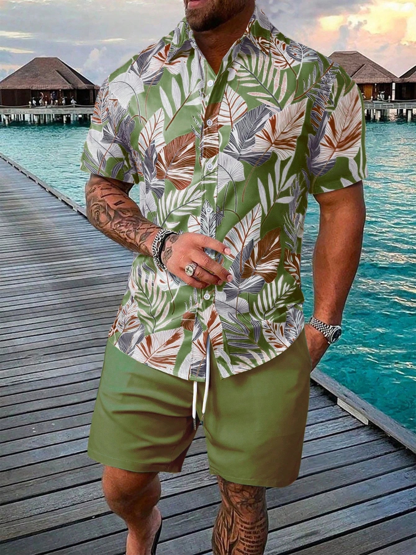 Summer Palm Tree 3D Print Men Shirts Beach Shorts Sets Hawaiian Short Sleeve Shirt Shorts 2 PCS  Hawaiian Suits Street Clothes