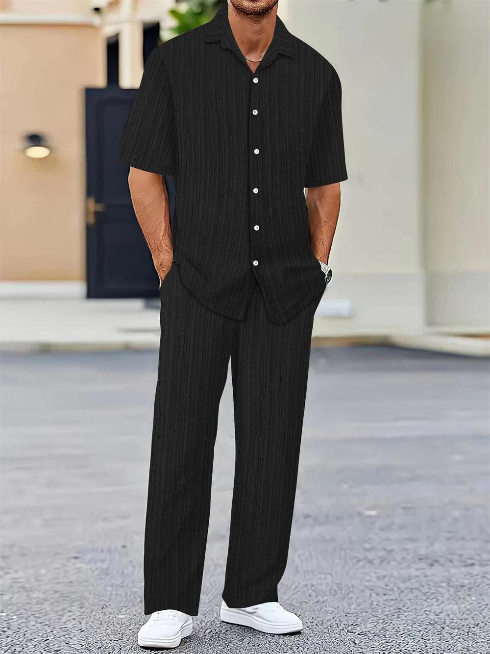 (Shirt+Pants) Summer Men Fashion Classic Shirt men Business Casual Shirts Men Set Of Clothes