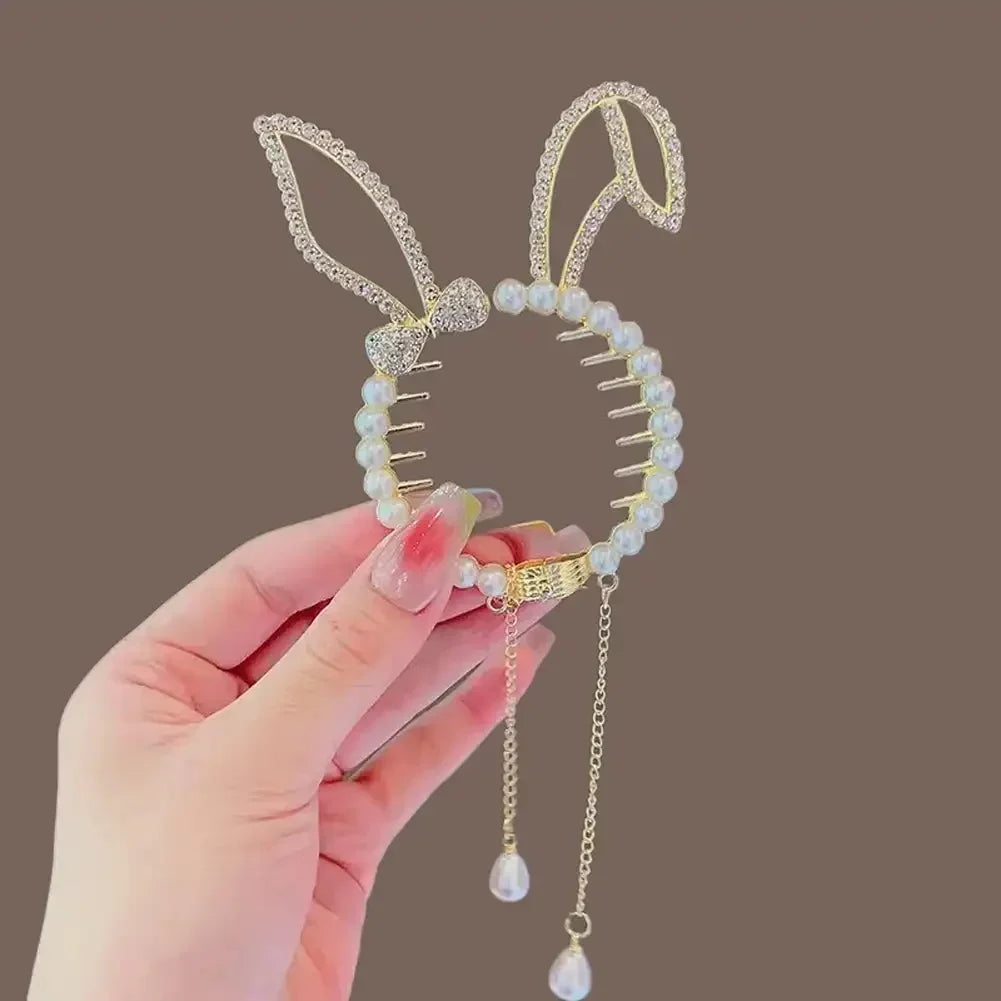 Flower Tassel Hair Clip Women Ladies Butterfly Rhinestone Pearl Metal Hair Claw Round Bun Ponytail Holder Hair Accessories