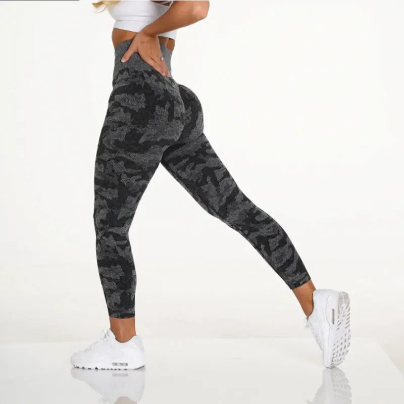 Camo Seamless Leggings Sports High Waist Hip Lifting Tummy Control GYM Fitness Elastic Yoga
