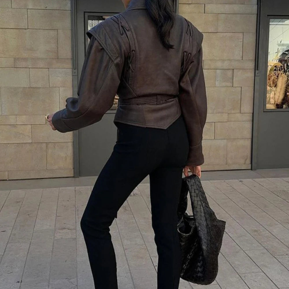 Faux Leather Jackets for Women Chic Dropped Shoulder PU Jacket Coat Casual Office