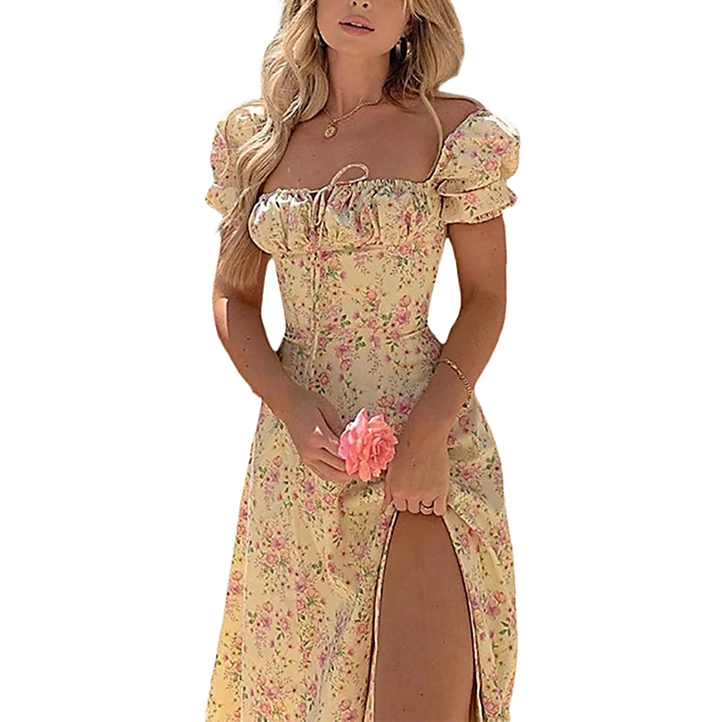 Summer Dress For Women Boho Rope Fashion Floral Printed Lace Up Chest Elegant Short Sleeve