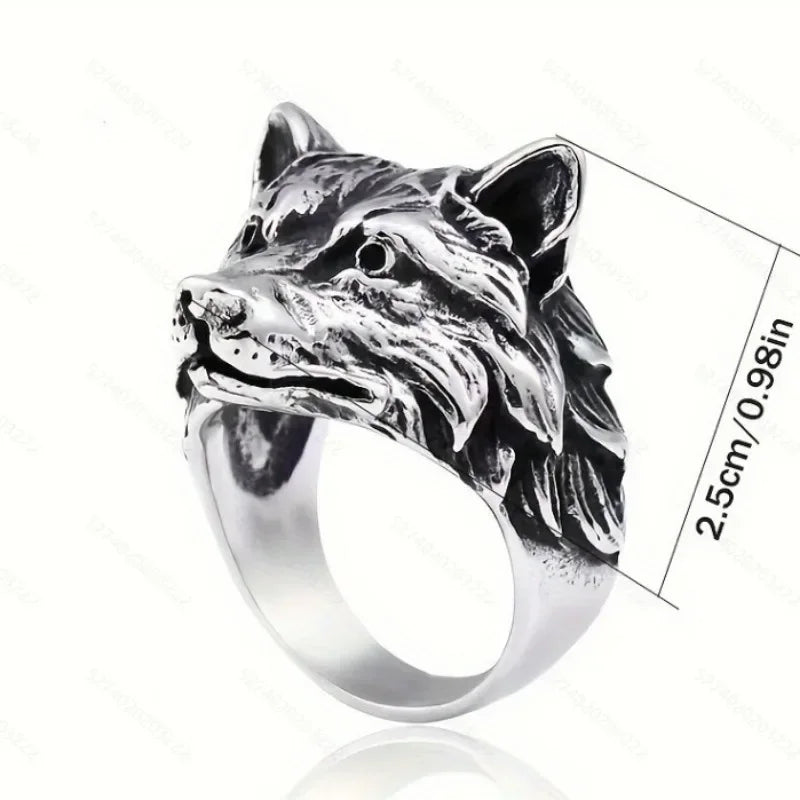 Vintage wolf head men trend animal exaggerated domineering personality open ring jewelry
