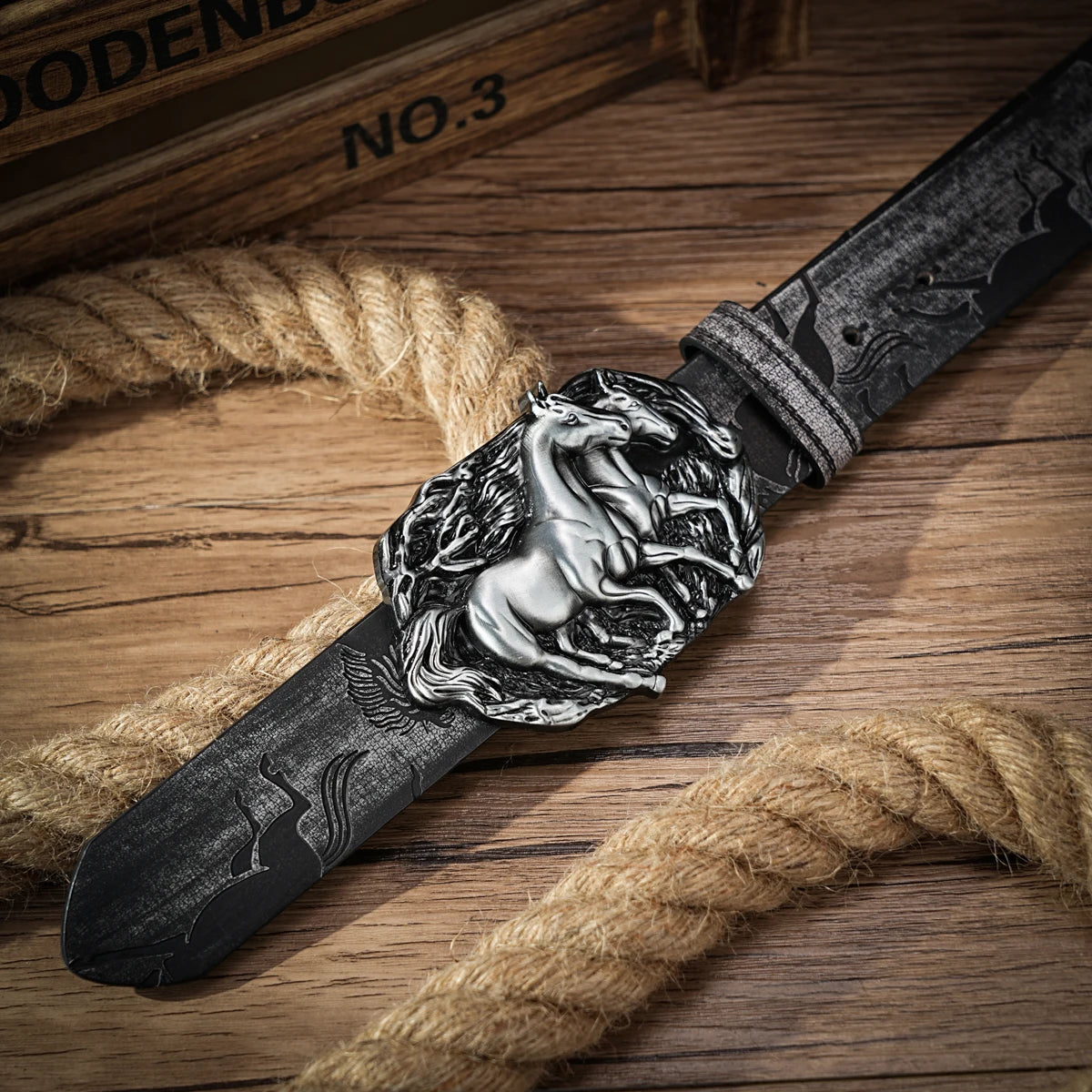 Western Cowboy PU Leather Belt  Waist Strap Horse Decoration Animal Engraved for Jeans