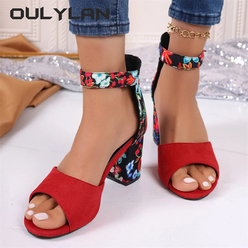 High Heels Ankle Strap Flower Plateaus Pumps Peep Toe