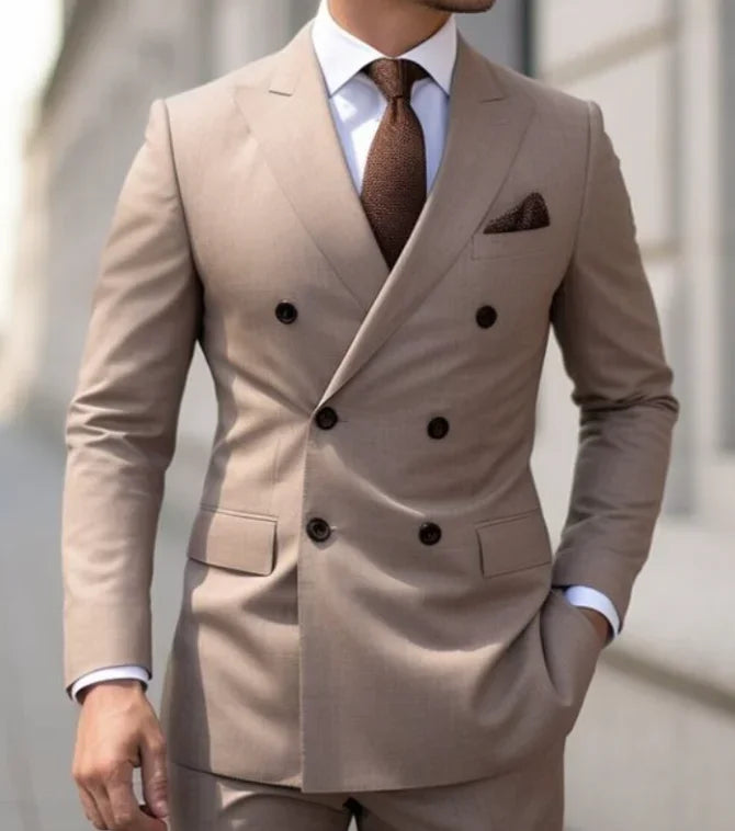 High Quality Men's Suits Double Breasted Bespoke Double Breasted Peaked Lapel Formal Blazer Slim Fit 2 Piece Jacket Pants