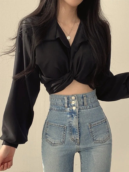 Vintage Streetwear Crop Top  Long Sleeve Shirt