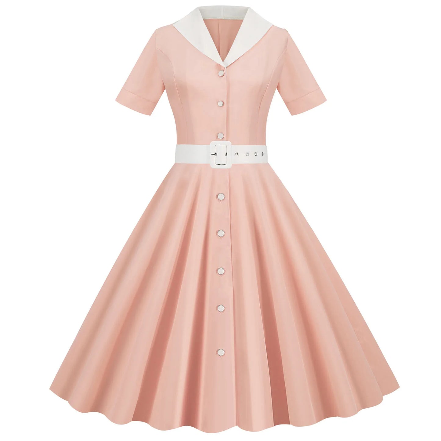 French Vintage Solid Dress Women Summer Retro 50s 60s Pin Up Rockabilly Party Dress