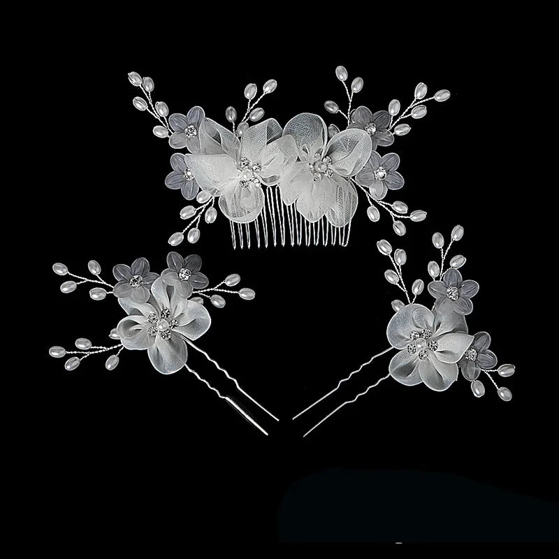Luxury Pearls Flower Hair Comb Hair Pins Clips Set Cute Hair Fork Headpieces for Women Jewelry Gift Hair Accessory