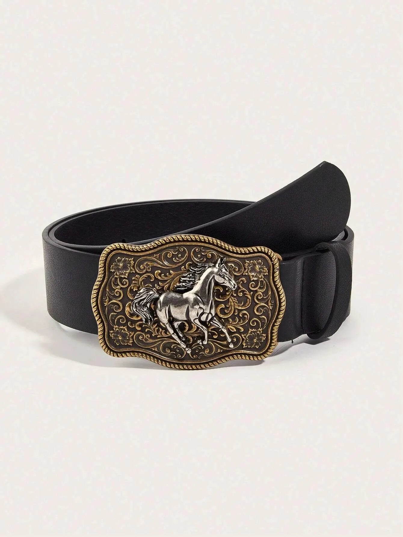 Women's Western Cowgirl Antique Gold Buckle Printed Belt, Suitable For Daily Use