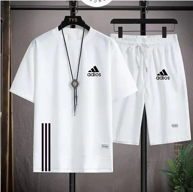 Fashionable casual trend men's sport suit short-sleeved T-shirt and outdoor summer sport shorts two-piece size M-3XL
