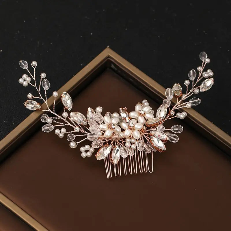 Crystal Rhinestone Flower Pearl Hair Comb Bridal Headband Hairpin Party Wedding Bridal Hair Accessories Jewelry