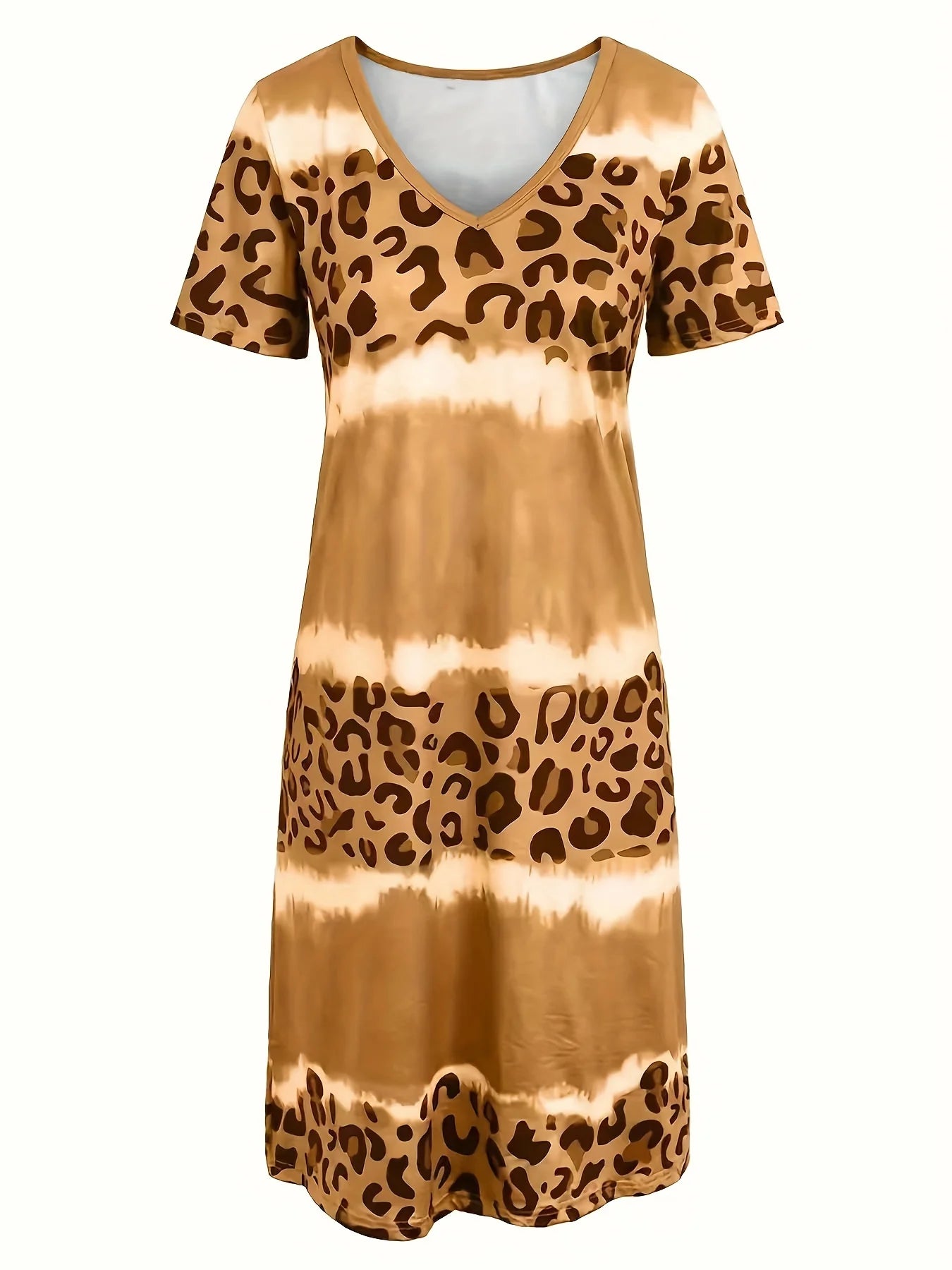 Leopard Print Bohemian Dress Casual Short Sleeve Dress