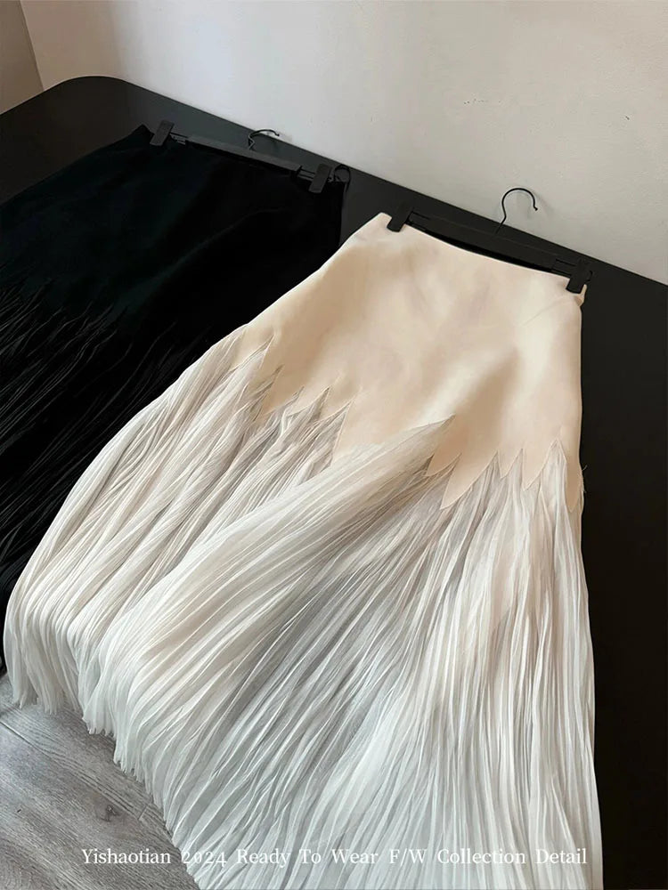Pleated Wrap Hip Trumpet Skirt