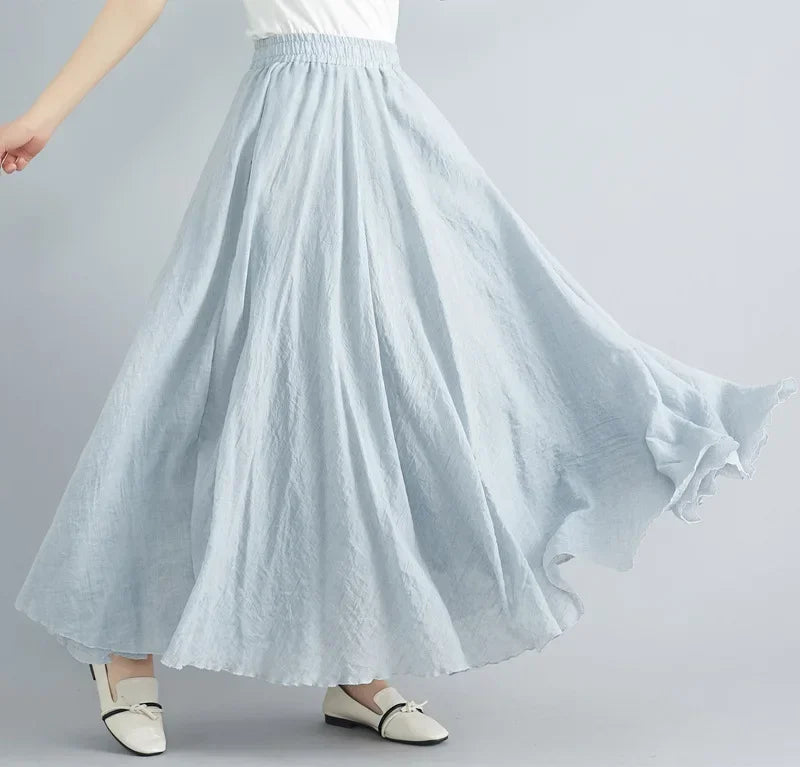 Cotton Linen Maxi  Casual Loose Long Skirt