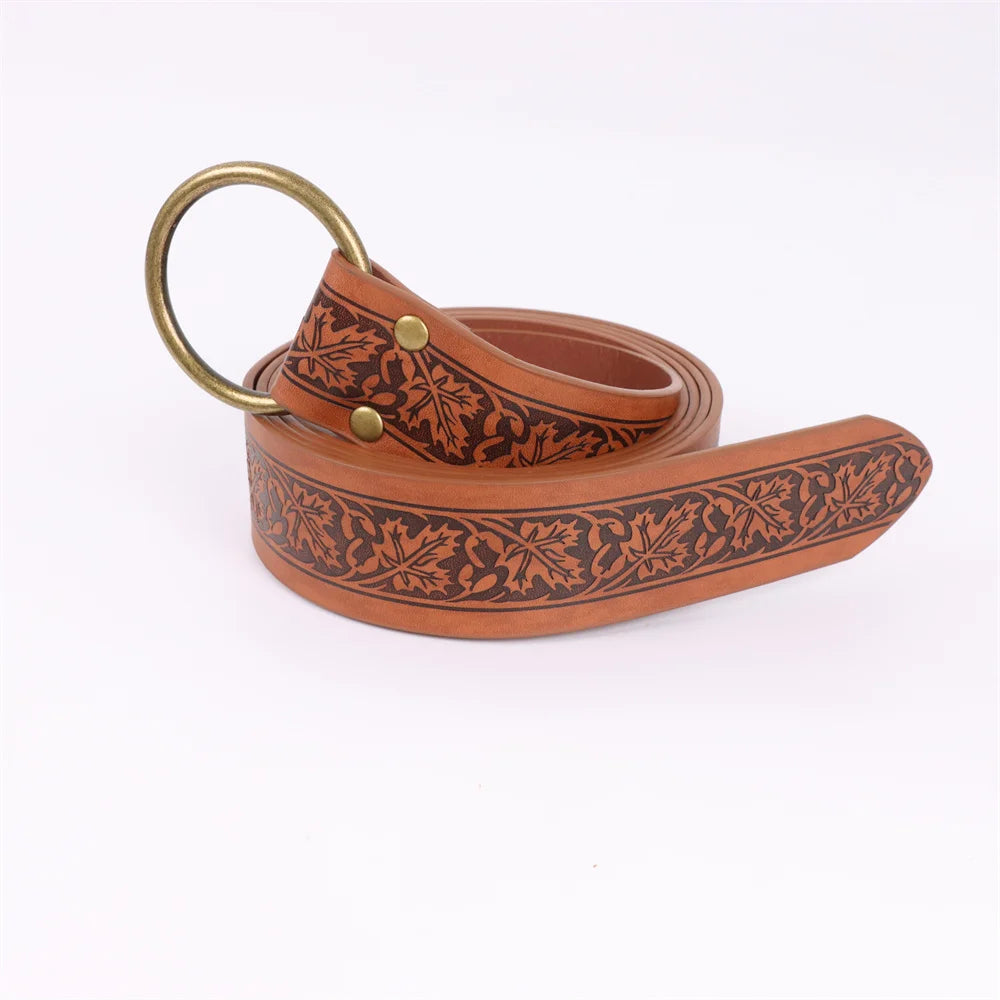 6PCS Medieval belt leaf embossed retro leather belt with potion glass magic bottle Viking knight