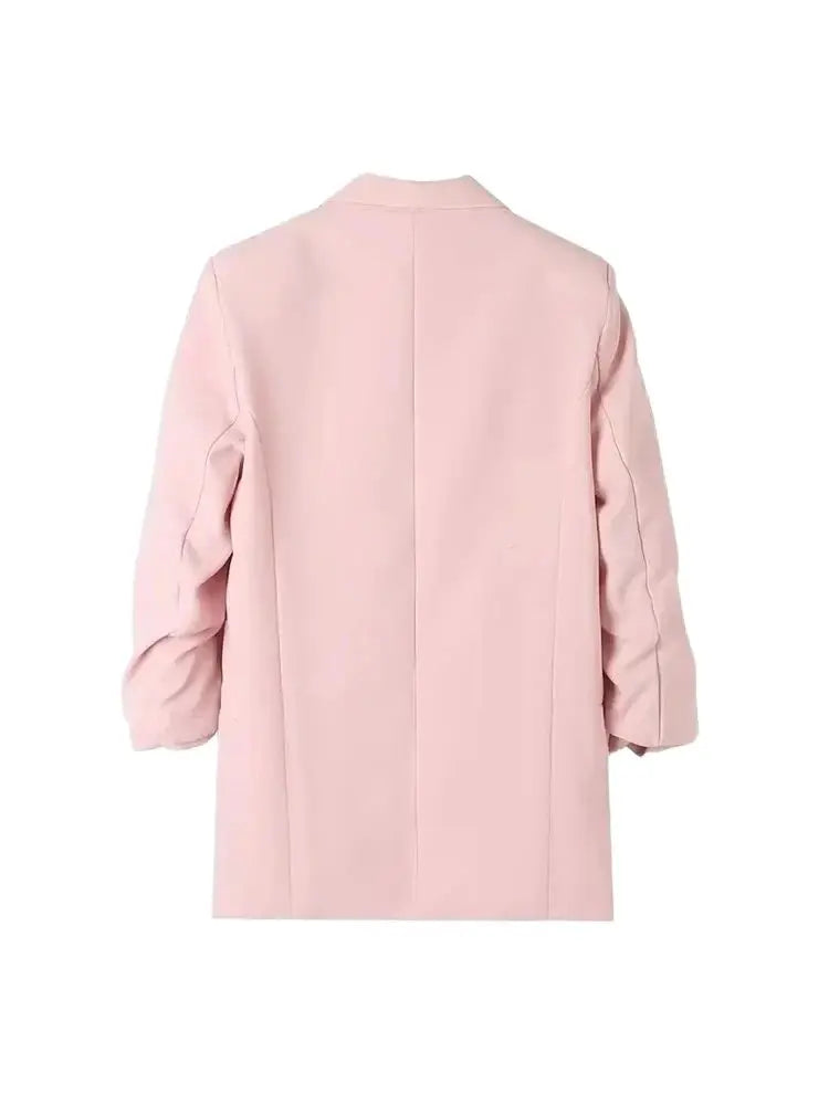 Fashion Office Wear Open Blazer  Vintage Long Pleated Sleeves Flap Pockets Female Outerwear Chic Tops