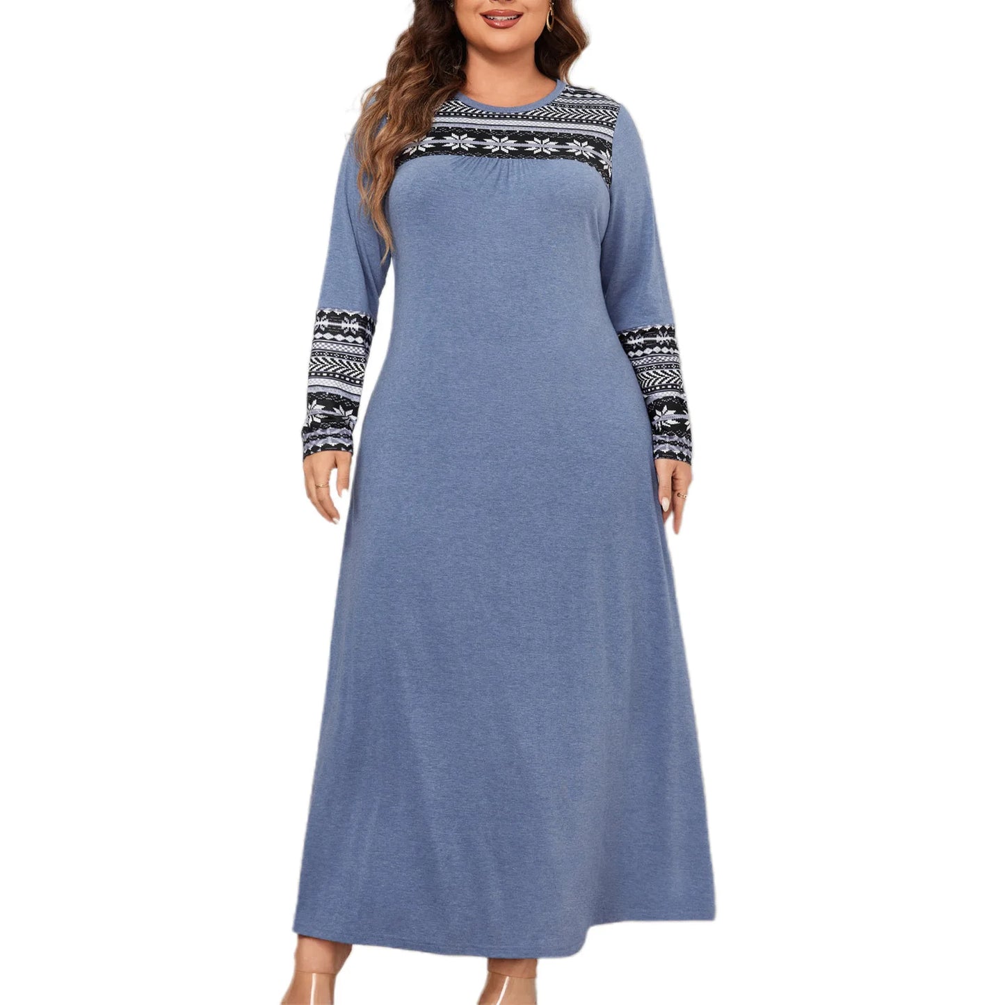 Women s Plus Size Dress Elegant  O-Neck Long Sleeve Maxi Dress for Casual Date Night Outfits