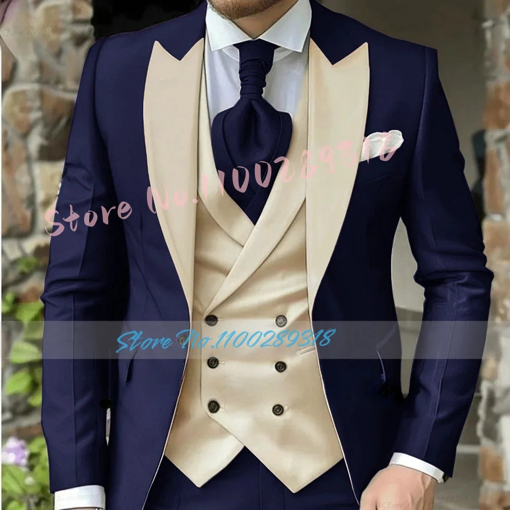 Classic Suits For Men Custom Made 3 Piece Jacket Vest Pants Set Formal Business Tuxedos