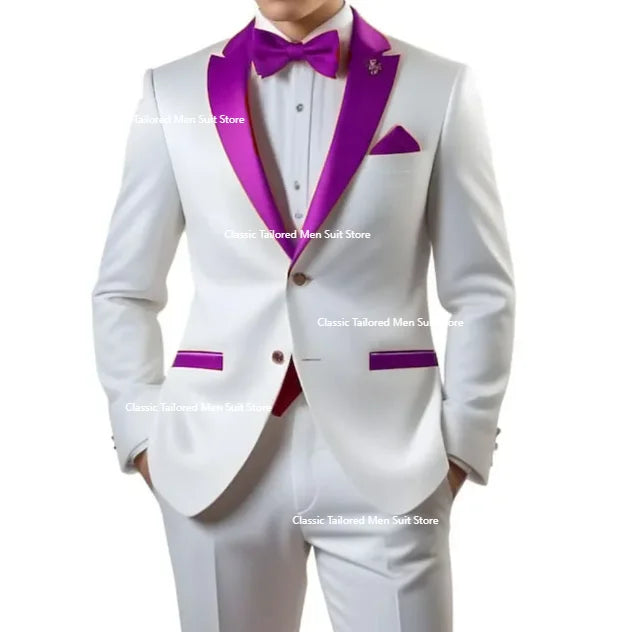 Customized White Men Suits Single Breasted Notch Lapel Slim Fit Male Clothing High Quality Wedding 2 Piece Jacket Pants