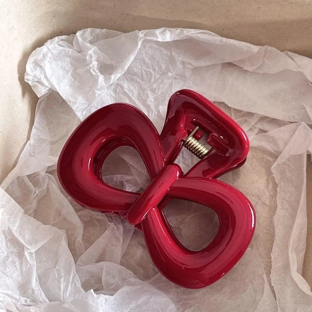 2Pcs/set Vintage Blue Polka Dot Red Bow Hair Clip Shark Claw Clamp Hairpin Barrette Accessory For Women