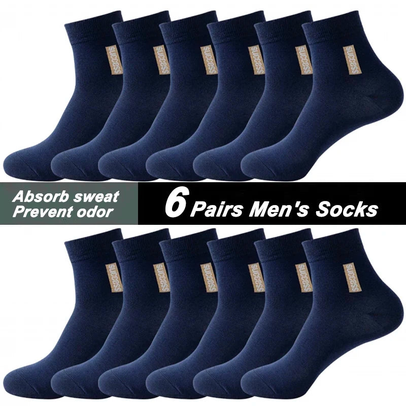 6 Pairs Bamboo Fiber Autumn Winter Men Socks Breathable Cotton Sports Sock Breathable Deodorant Business Socks