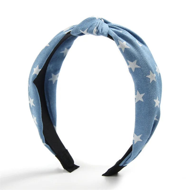 1/3pcs Knotted Print Denim Cloth Headband for Women Girls Face Wash Hair Hoop Simple Denim Headpiece