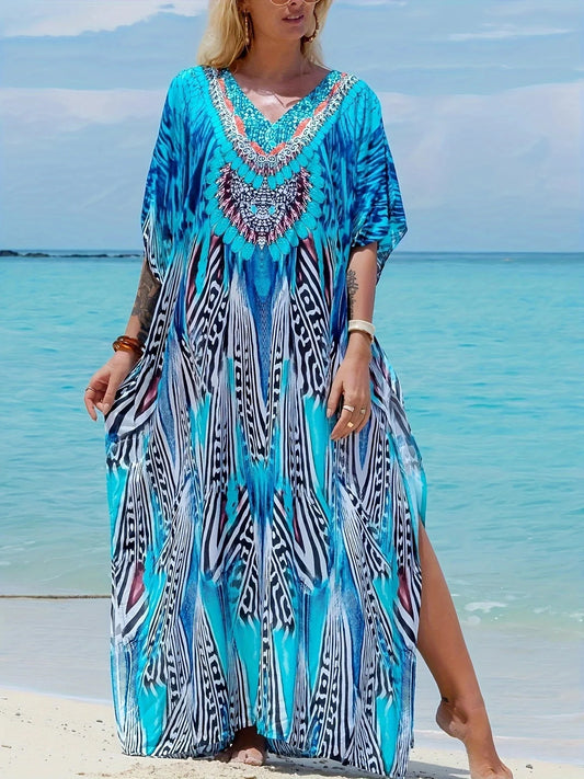 Fantasy Batik Tie Dye Dress Rayon Long Maxi Dress Bali Beach Cover Ups Kaftan