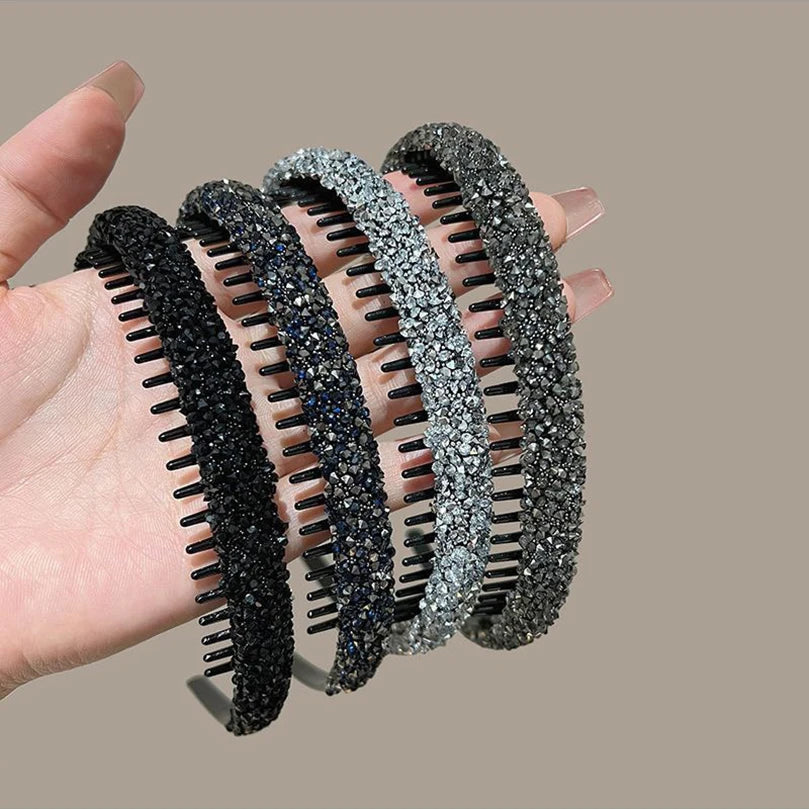 Luxury Non-slip Rhinestone Hair Hoops Bands Women Tooth Elastic Headbands For Women Shiny Hair Hoops Bezel Accessories