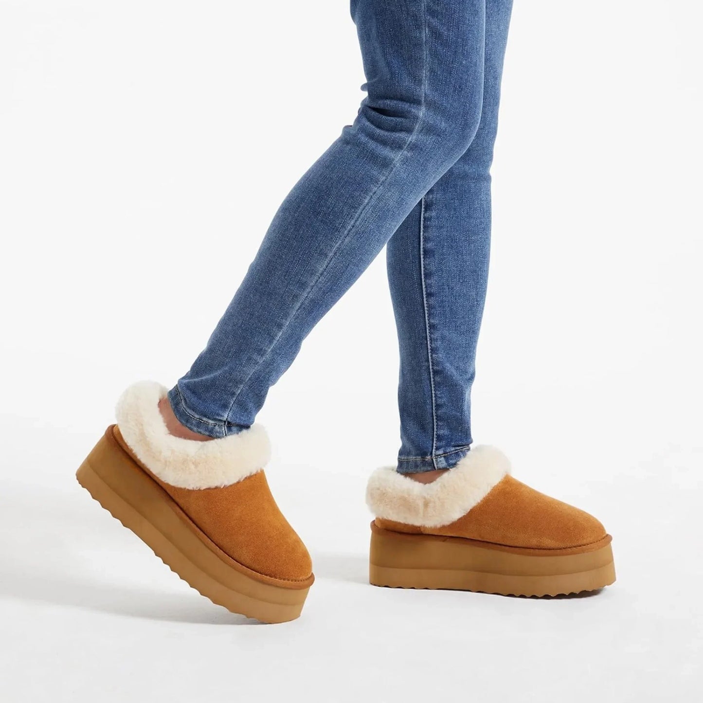 Platform Slippers Fluffy House Slippers For Indoor And Outdoor Short Ankle Boot Fur Lined Clog Slippers