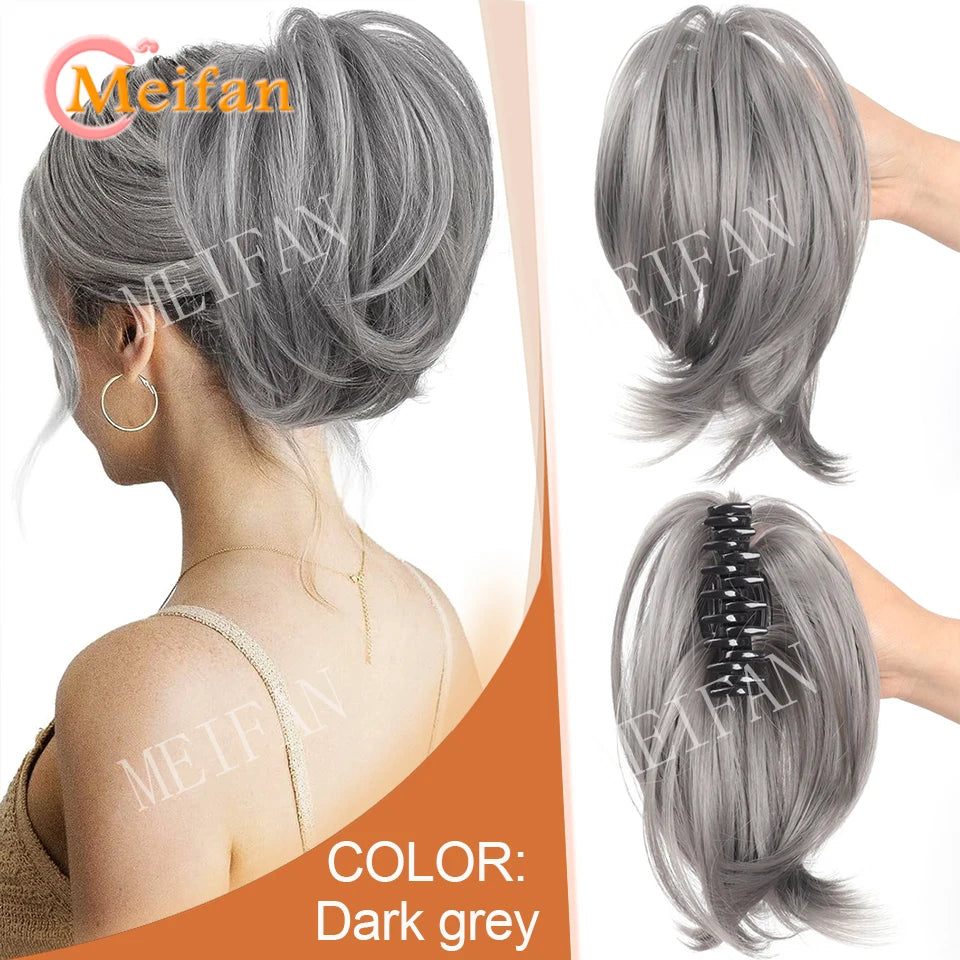 Synthetic Straight Claw Clip Chignon Fluffy Donut Messy Hair Bun Clip in Hairtail Extensions Natural Hairpieces for Women