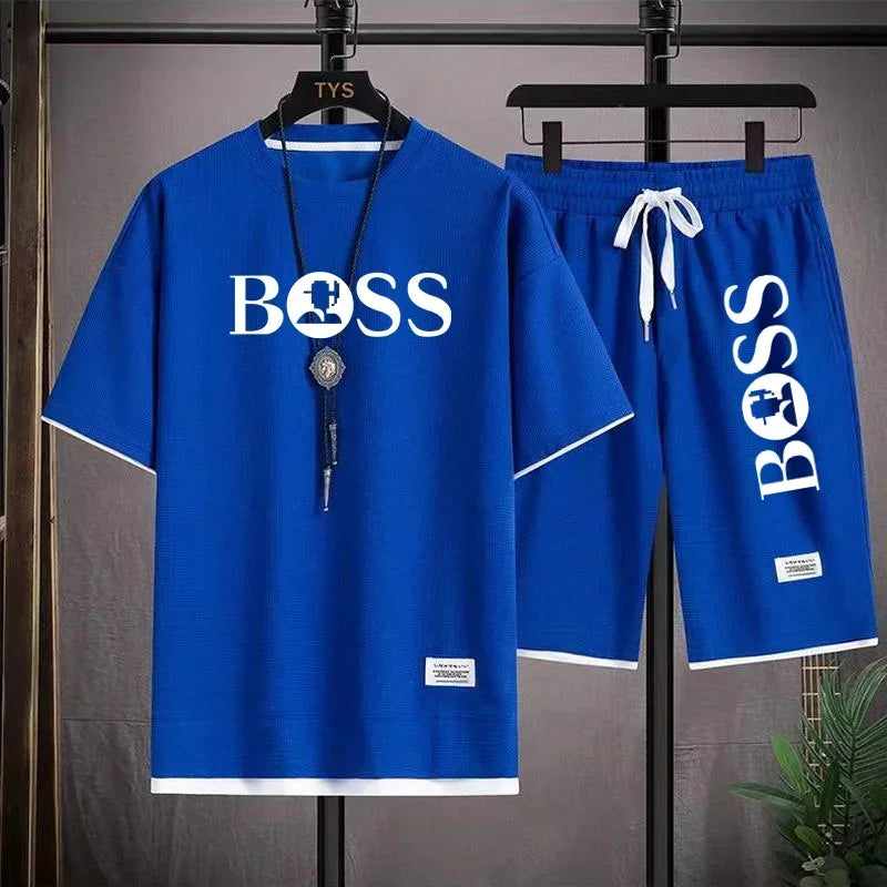 Men's luxury sportswear set casual fitness T-shirt and shorts 2-piece set with short sleeves summer