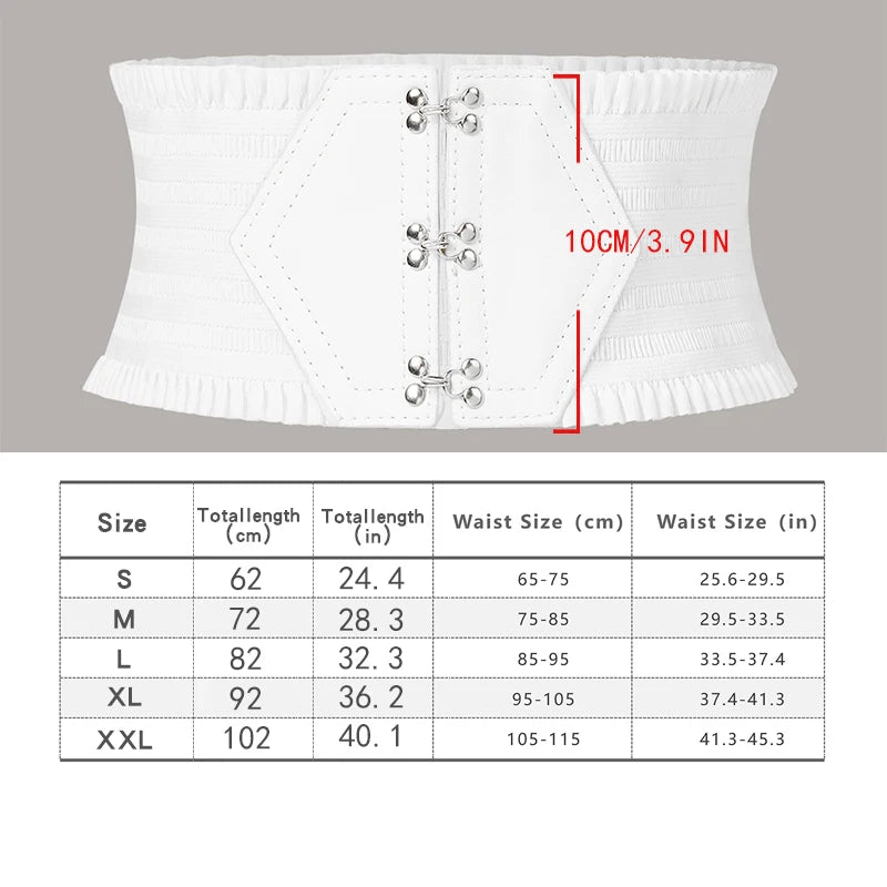 Vibrant Triple Buckle Elastic Waistband Ruffles Wide Belt - Elegant Decorative with Adjustable Strap