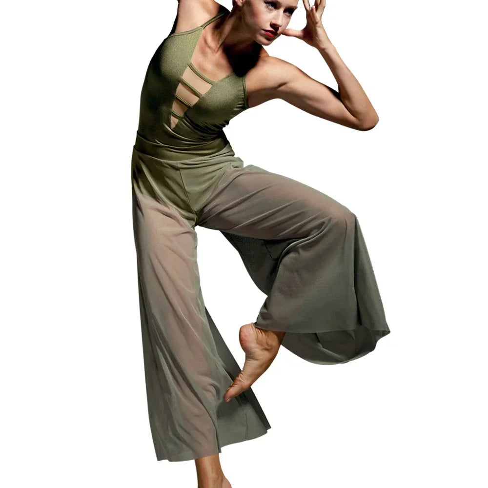2 Piece Dance Camisole Leotard and Wide Leg Pants Outfit Contemporary Dance Wear