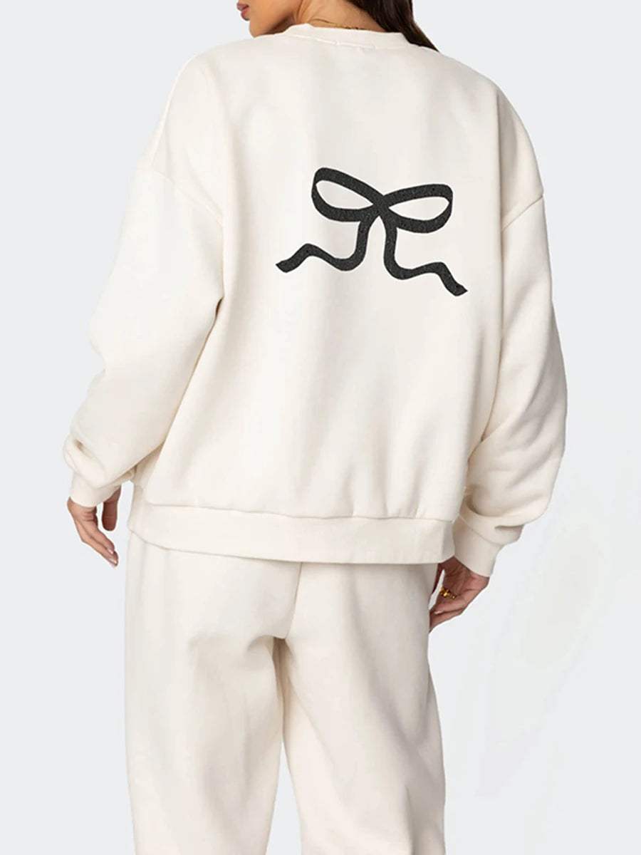 Women s 2-Piece Sweatsuit  Long sleeve O-neck and High Waist Wide Leg Pants Set Casual