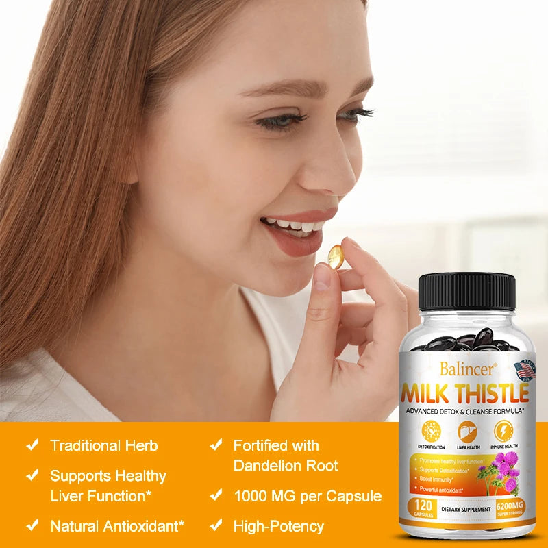 Milk Thistle Extract Supplement 6200mg - Liver Health, Detoxification - Antioxidants, Non-GMO, Gluten-Free