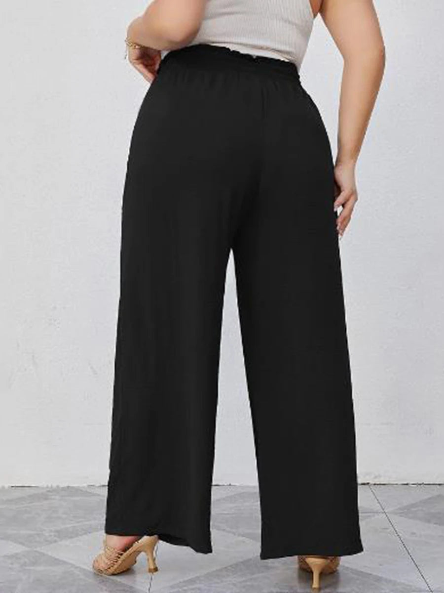 Women s Fashionable Wide Leg Trousers in Plus Size with Stylish Tie-Up Belt and Convenient Pockets for a Chic Look