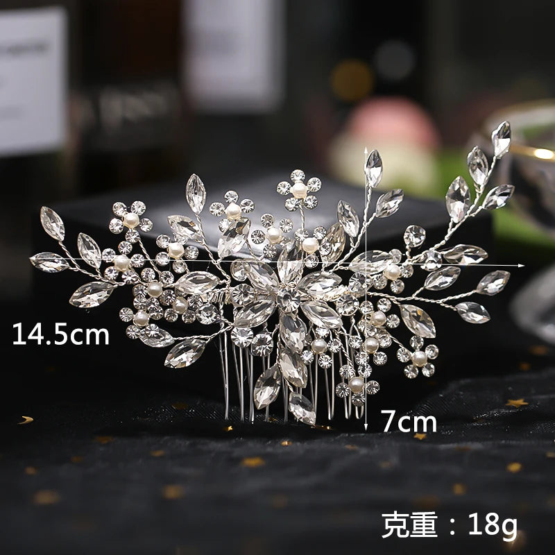 Crystal Flower Pearl Hair Comb Rhinestone Hairpin Headband Wedding Hair Accessories for Women Elegant Jewelry Gift