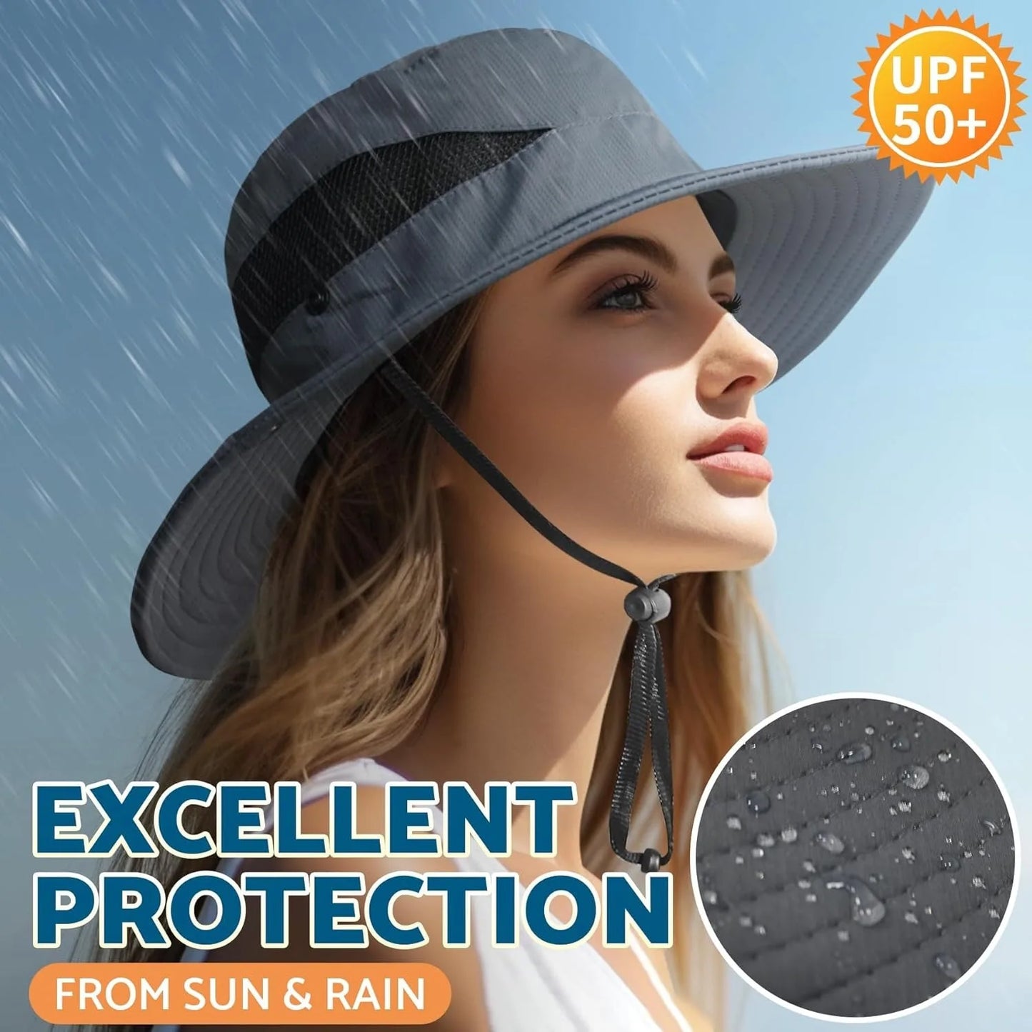 Sun Bucket Hat, male and female 3 "wide brimmed UPF 50+ bucket fishing and beach hat