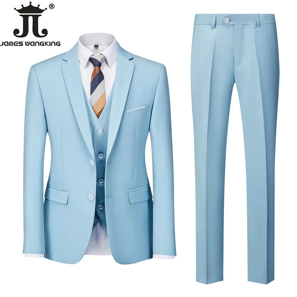 Jacket + Vest + Pants  Boutique Solid Color Men's Official Business Suit Bride's Wedding Dress Party Male Suit