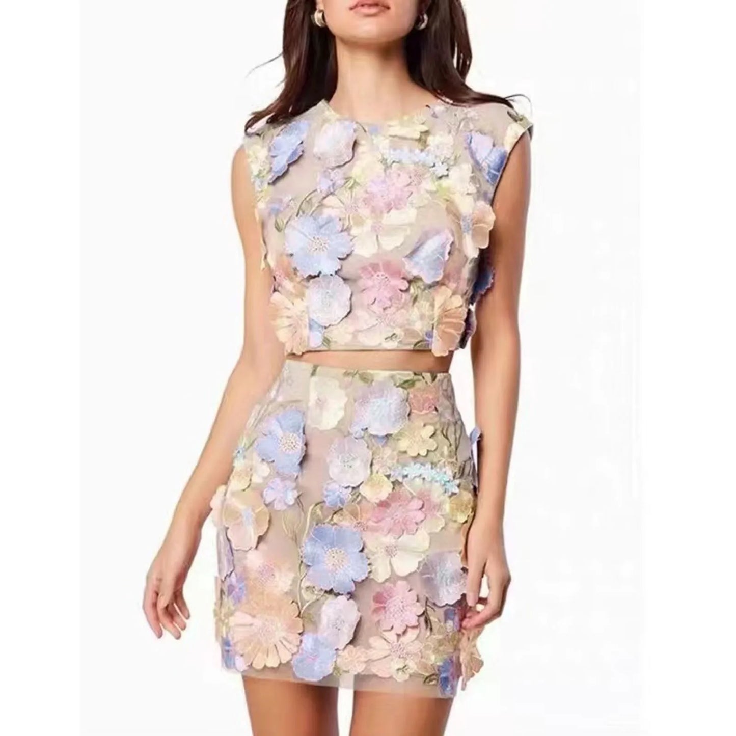Oscar De La Renta Women Dress Vintage Backless Sexy Elegant Party Dress Mini Chiffon Floral Embroidery Mesh Lace Cocktail Dress