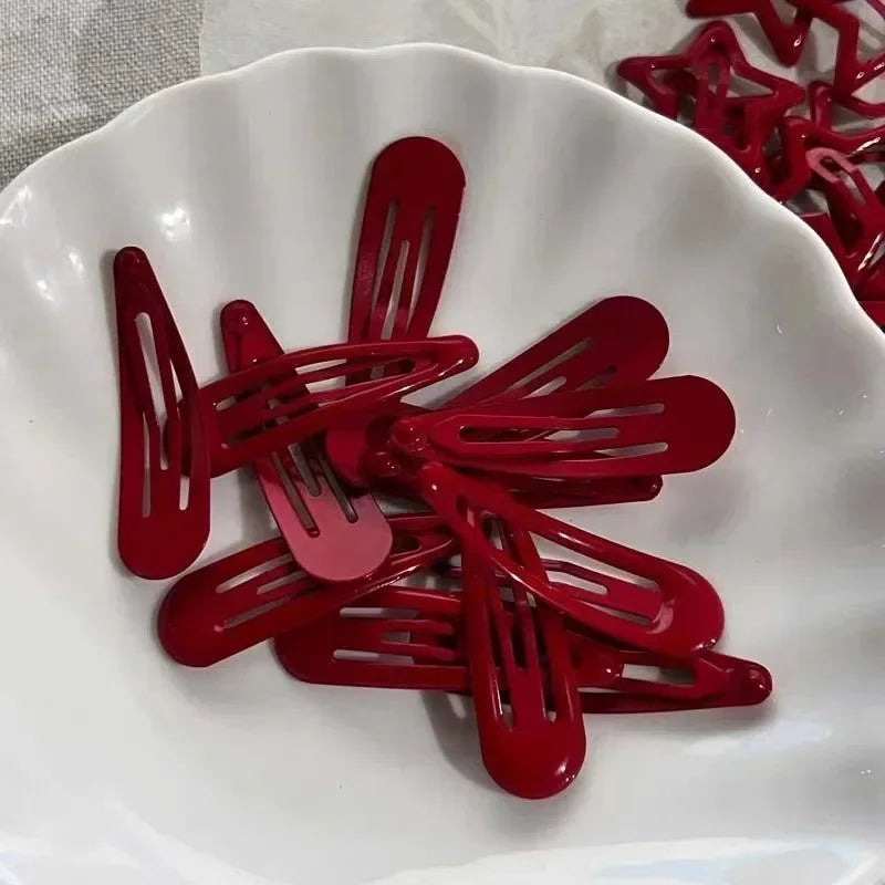 10 Pcs/Lot Red Star Snap Clip Waterdrop Barrettes Hairpin Women Hair Clip Accessories