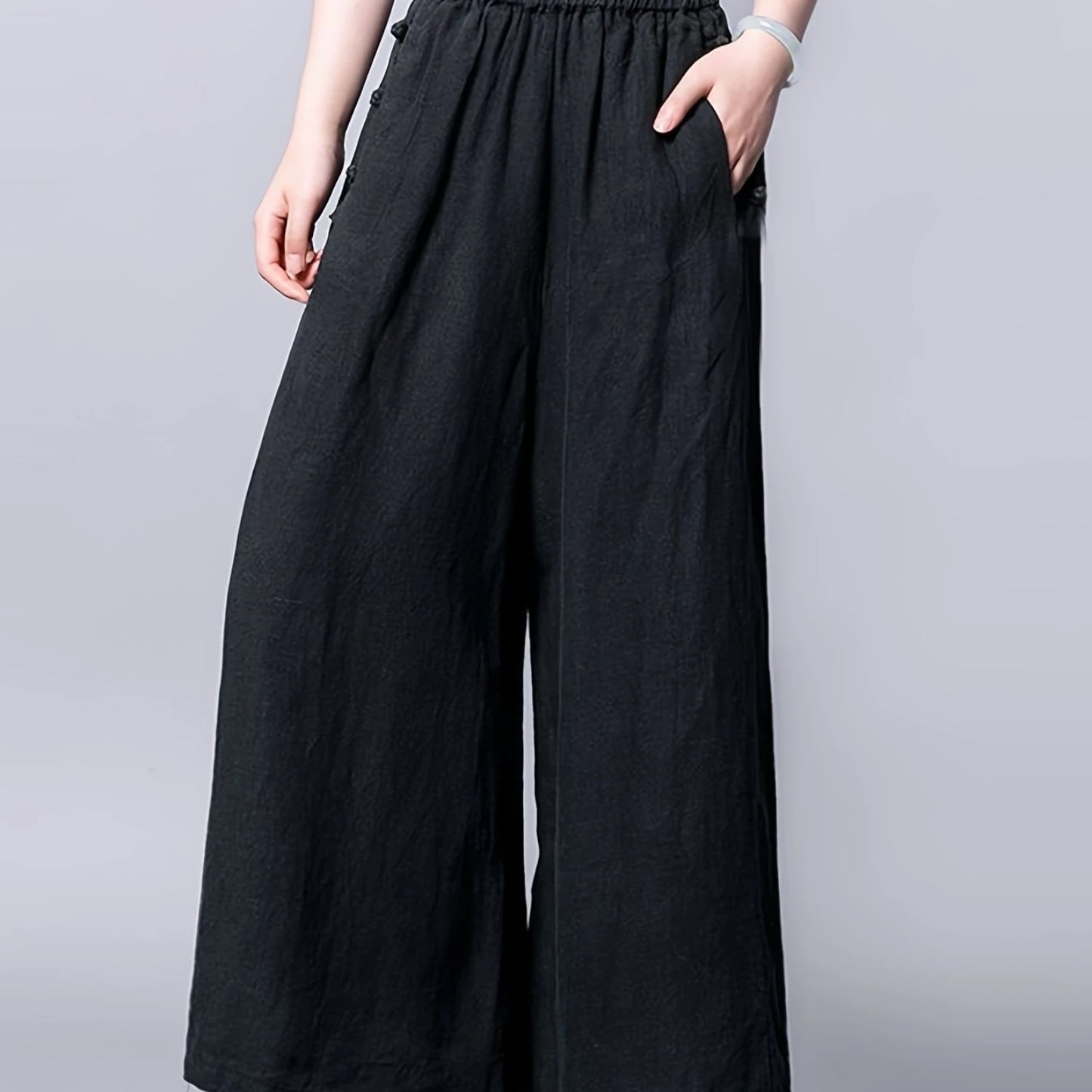 Chinese Retro Style High Waist Wide Leg Pants for Women, Spring & Summer Clothing