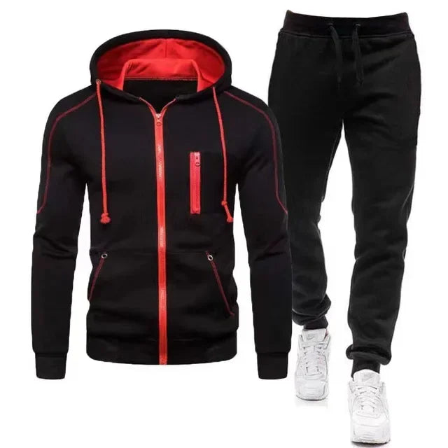 Men's Sets Wear Men's Fashion Autumn Winter Double Zipper Jacket/ Hoodie Pant Warm Tracksuit Sportwear Jogging Suits