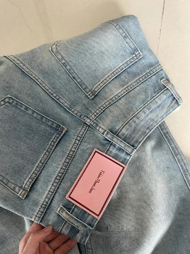 Women's Wide Leg Baggy Jeans Lady Vintage Mid Rise Waist Loose Denim Pants Streetwear Fashion Long Trousers