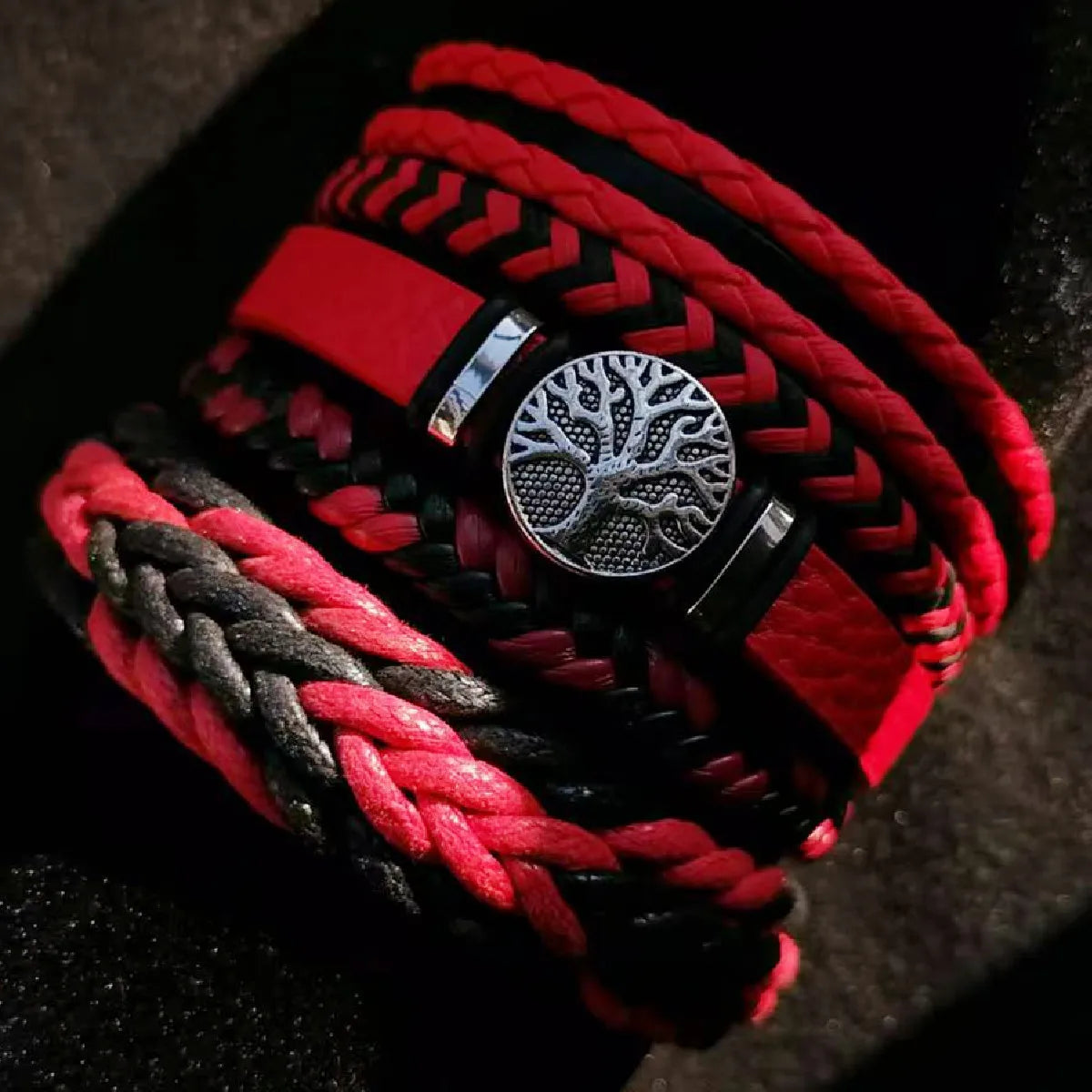 Casual Bead 6 Pc/set Tree Black Khaki Handmade Men Bracelets Male Women Leather Bracelets Men Bangle