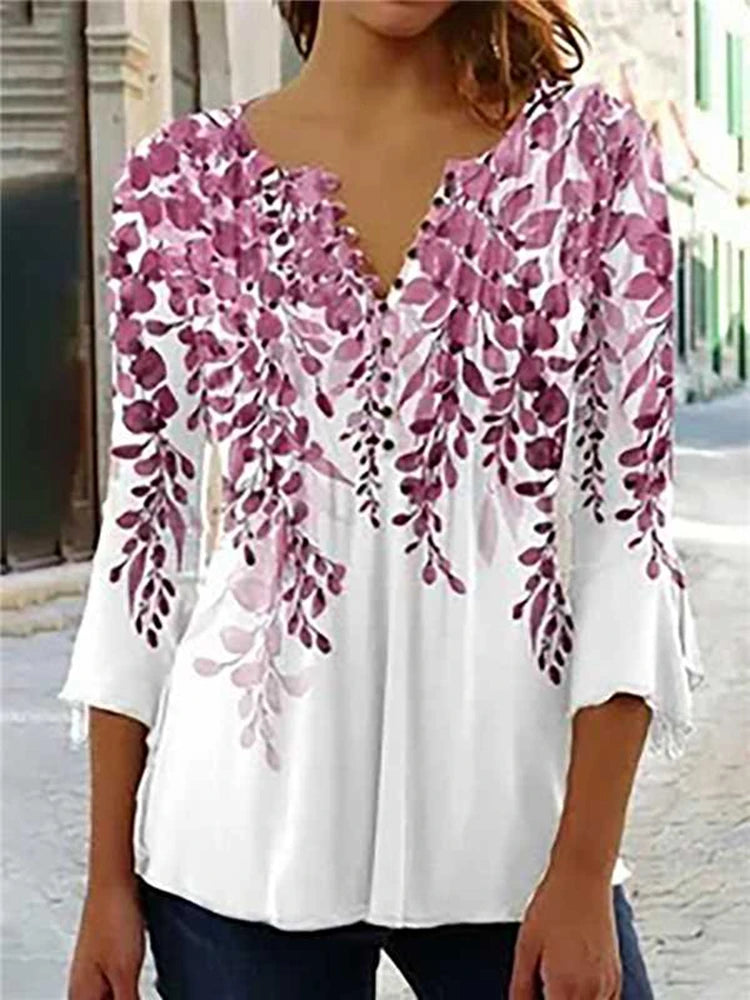 Summer Street Fashion Button-Down T-Shirt Loose Women'S Comfortable Clothing Shirt 3d Printed Trend Seven-Quarter Sleeve Top