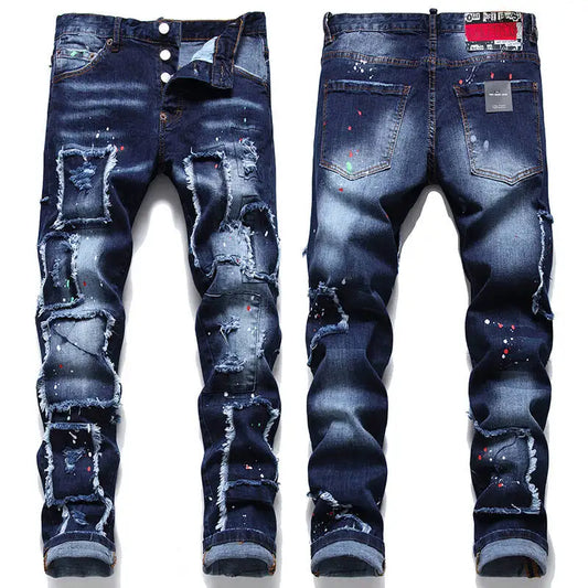 Cowboy Beggar Edition Tie Dye Fabric Composite  Pants Fashion Street Personality Small Straight Tube